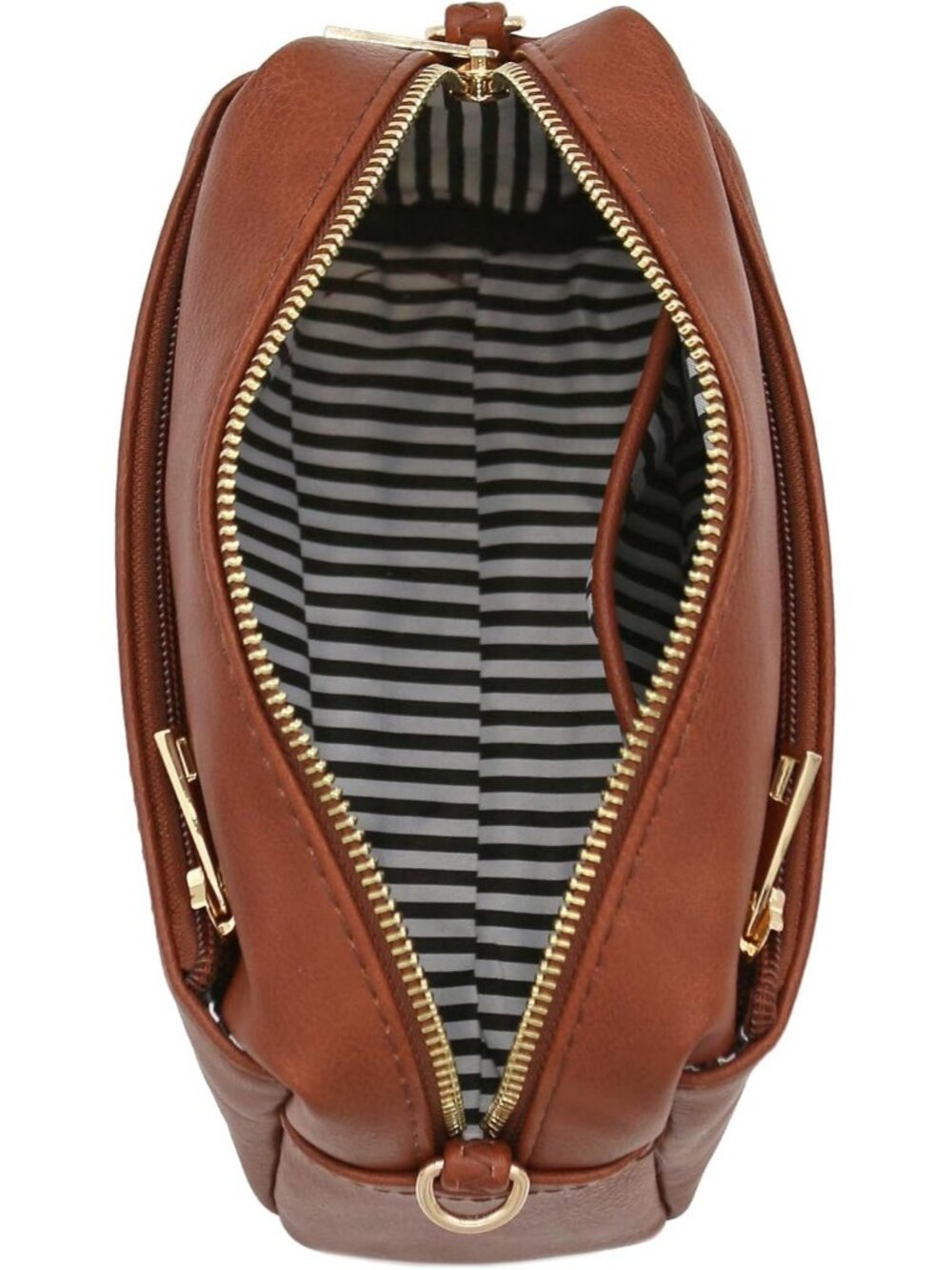 Women's Mocha Leather Triple Zip Small Crossbody Bag - Picture 7 of 7